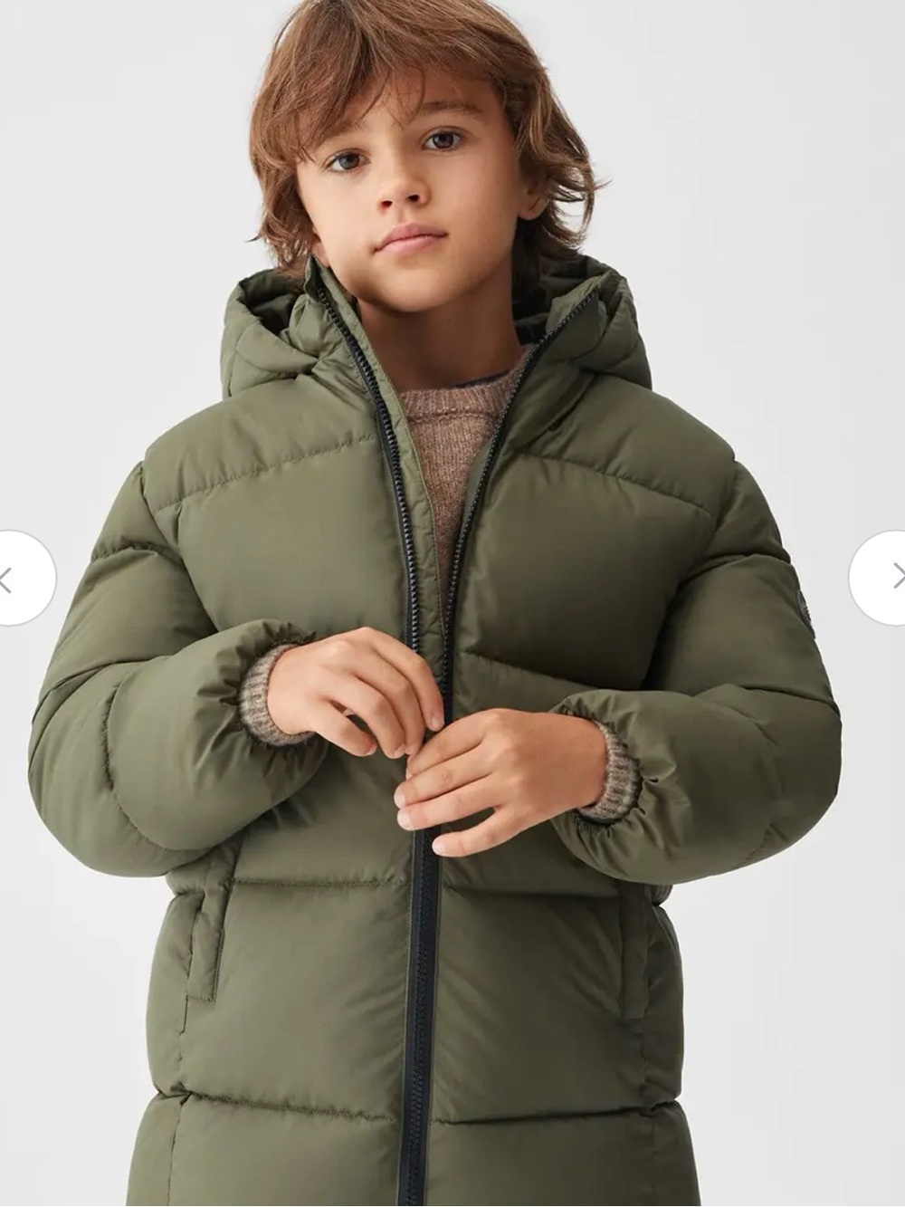 Hooded Kids Puffer Jacket in Olive